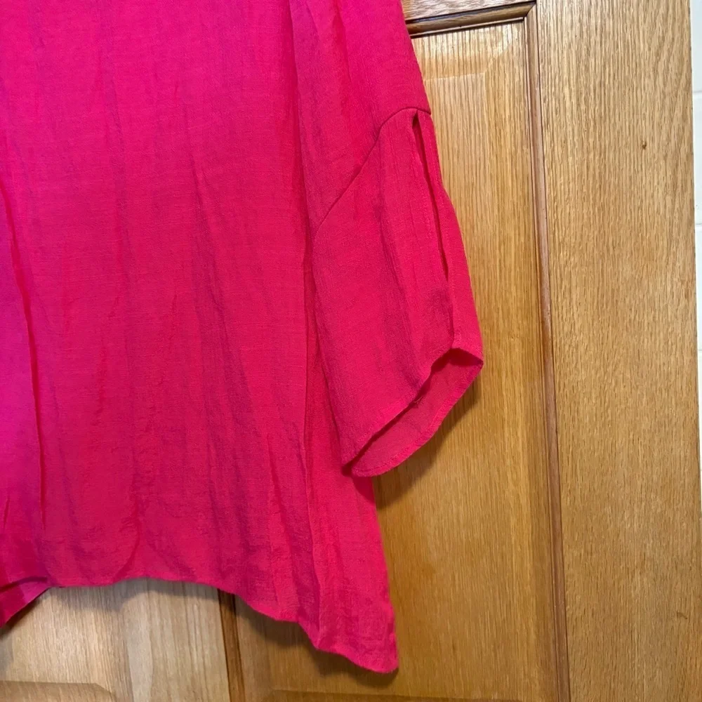 Hot Pink Counterparts Women’s Pink Crochet Trim Tunic Top 3/4 Sleeve Size M BOHO